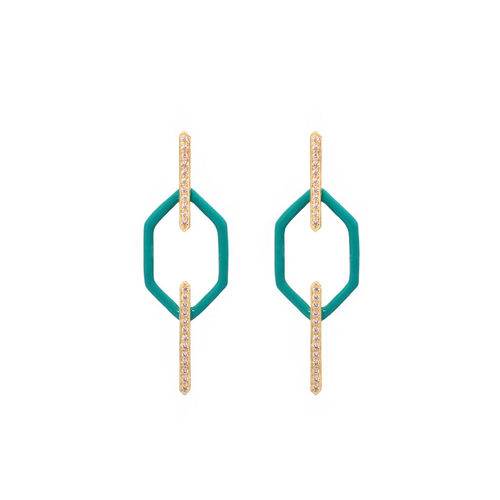 echo alessia earrings white diamonds gold enamel alveare jewelry